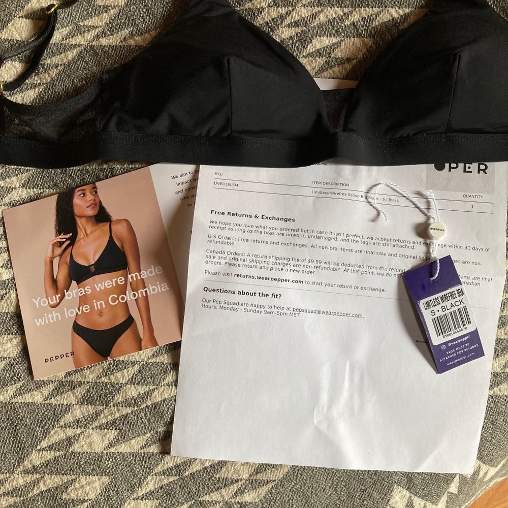 Pepper wireless black bra, small and  brand new